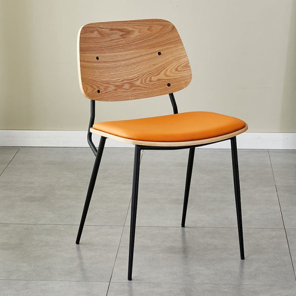 Contemporary Scandinavian Square Leather Metal Dining Chair Backrest Armless For Dining Room - Image 26