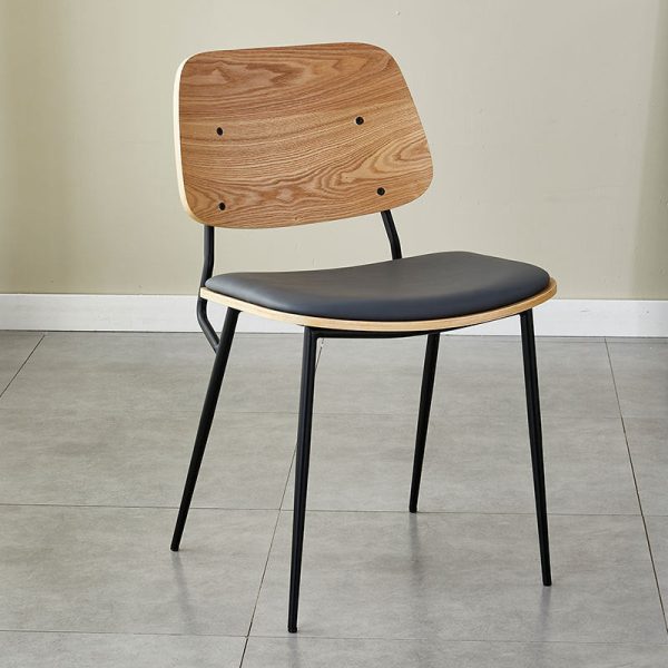 Contemporary Scandinavian Square Leather Metal Dining Chair Backrest Armless For Dining Room - Image 29