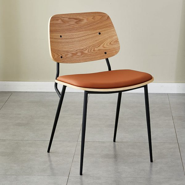 Contemporary Scandinavian Square Leather Metal Dining Chair Backrest Armless For Dining Room - Image 28