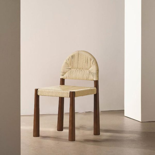 Traditional Vintage Square Wood Rattan Chair Backrest Armless For Living Room - Image 8