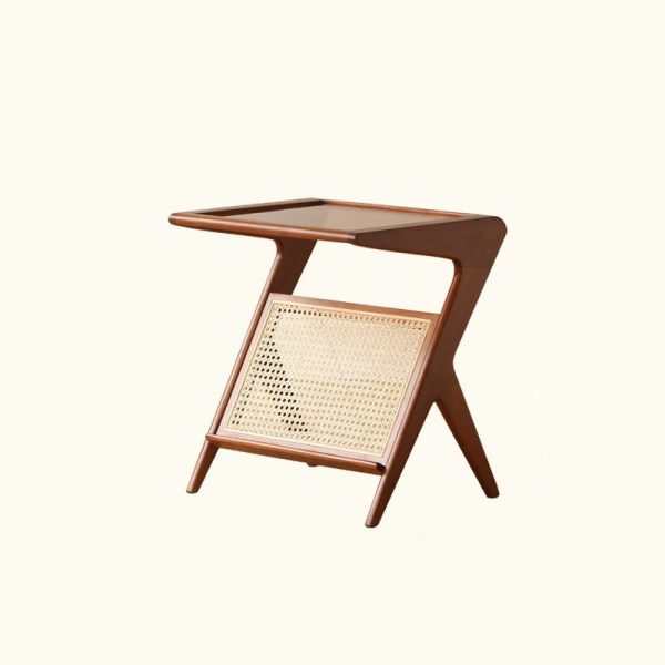 Traditional Japanese Weaving Rattan Glass Cherry Wood Ash Wood Rectangular Side Table 1-Shelf For Living Room - Image 17