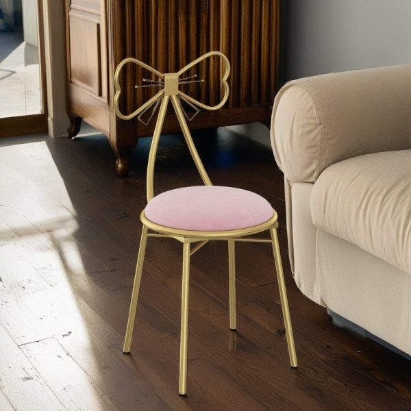Contemporary Creative Bow Round Upholstered Velvet Metal Vanity Stool Backrest For Bedroom - Image 13
