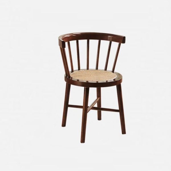 Contemporary Nordic Round Rubberwood Rattan Dining Chair Backrest For Dining Room - Image 12