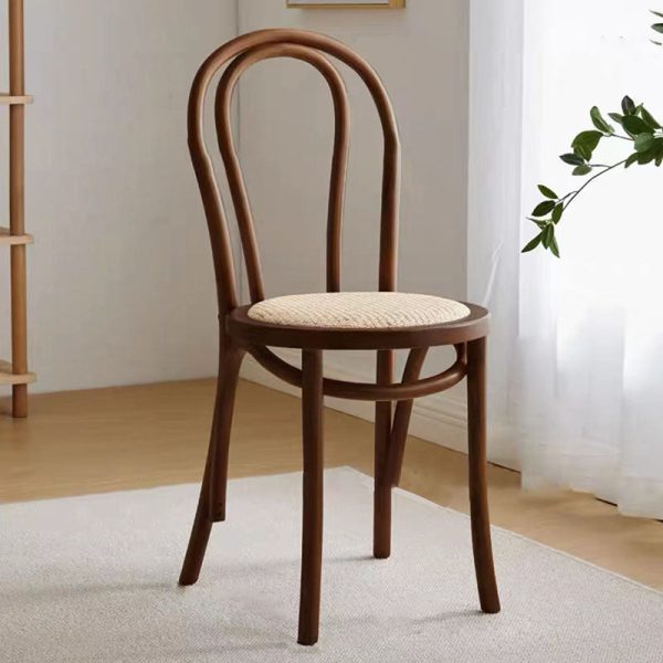 Traditional Vintage Curved Frame Solid Wood Wicker Dining Chair Backrest For Dining Room - Image 18