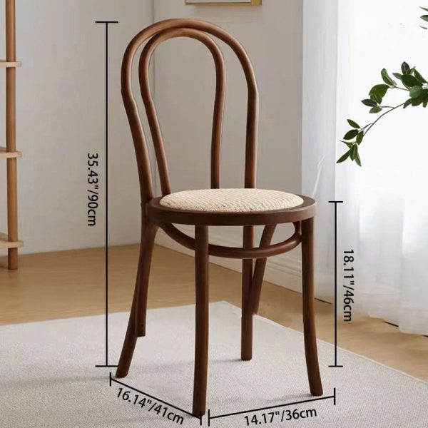 Traditional Vintage Curved Frame Solid Wood Wicker Dining Chair Backrest For Dining Room - Image 4