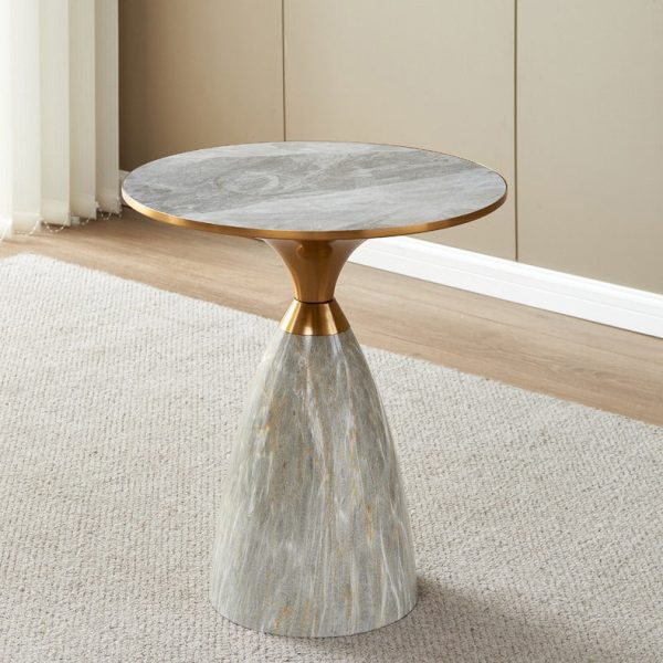 Modern Luxury Cone Base Rock Slab Metal Carbon Steel Side Table 1-Leg For Living Room - Image 8