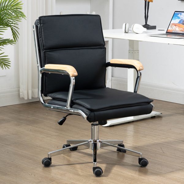 Modern Minimalist Square Upholstered PU Leather Stainless Steel Desk Chair Backrest Armrest For Home Office - Image 2