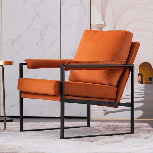 Contemporary Scandinavian Fabric Velvet Leather Carbon Steel Latex Sponge Square Accent Chair Backrest Armrest For Living Room - Image 15