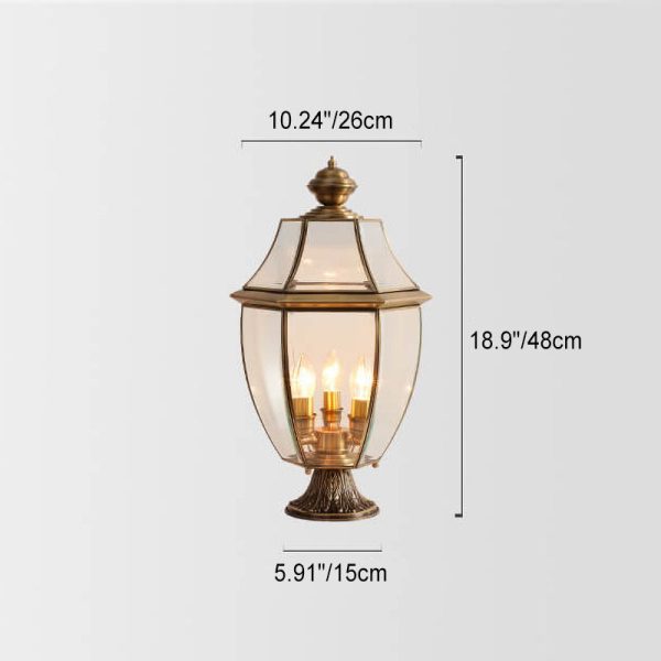 European Luxury All Copper Clear Glass Lantern Post 1/3 Light Waterproof Patio Landscape Light - Image 9