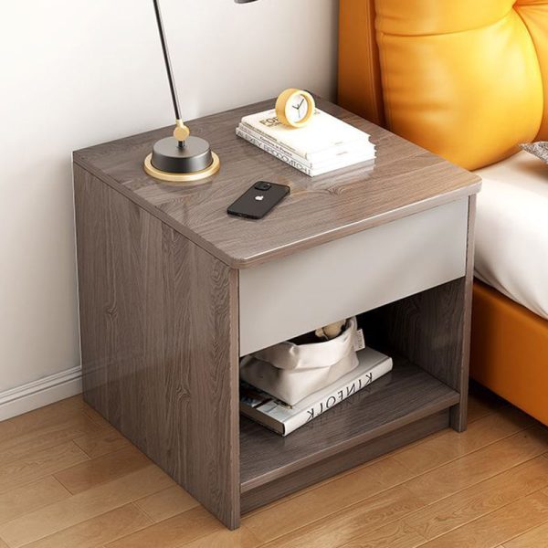 Modern Minimalist Square Table Top High Density Panel Nightstand 1-Drawer For Bedroom - Image 16