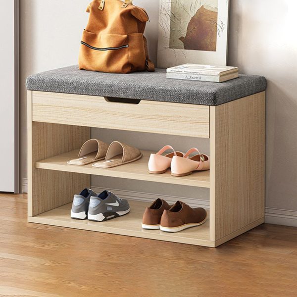 Modern Minimalist Rectangle Fabric PU Leather Wood Shoe Storage 3-Tier For Entryways - Image 11