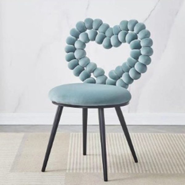 Contemporary Scandinavian Velvet Sponge Metal Heart Ball Round Vanity Stool Backrest For Bedroom - Image 13