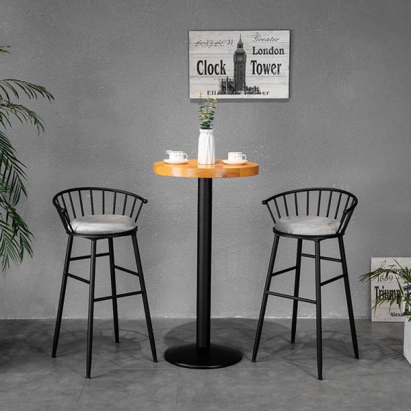 Modern Minimalist Round Upholstered Striped Velvet Iron Bar Stool Backrest For Dining Room - Image 7