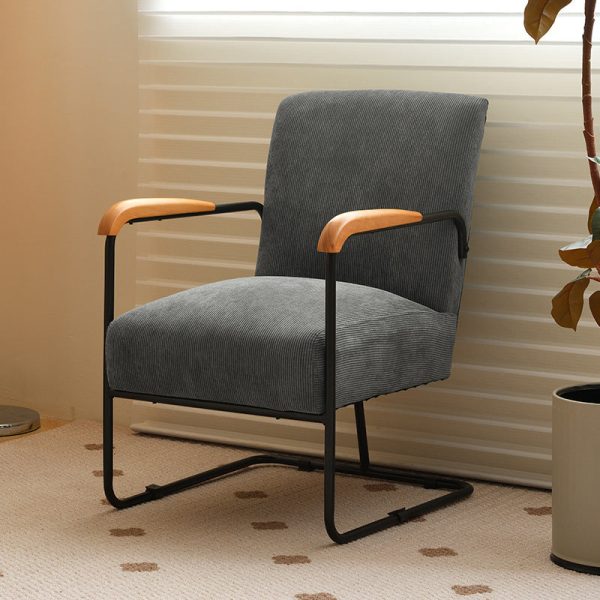 Contemporary Scandinavian Square Cushion Corduroy Solid Wood Carbon Steel Accent Chair Backrest Armrest For Living Room - Image 24