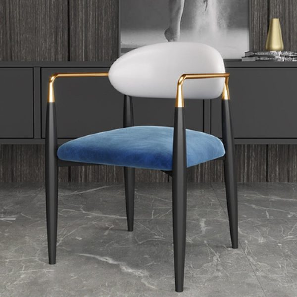 Contemporary Nordic Square Half Round Velvet Leather Iron Dining Chair Backrest Armrest For Dining Room - Image 3