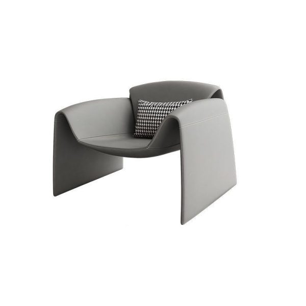 Modern Minimalist Trapezoid Back Plywood Leather Lambswool Accent Chair Backrest Armrest For Living Room - Image 23