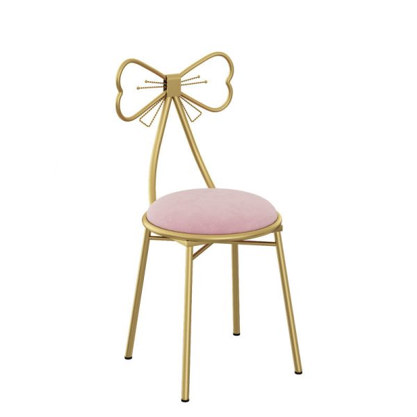 Contemporary Creative Bow Round Upholstered Velvet Metal Vanity Stool Backrest For Bedroom - Image 15