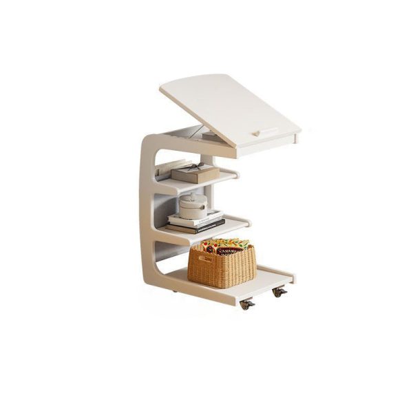 Traditional Japanese Square Wood Flip Cover End Table 4-Tier Storage Shelves For Living Room - Image 19