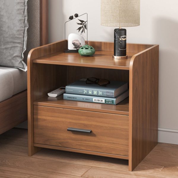Traditional Chinese Rectangular Tabletop Density Board Nightstand 1/2-Drawer For Bedroom - Image 3
