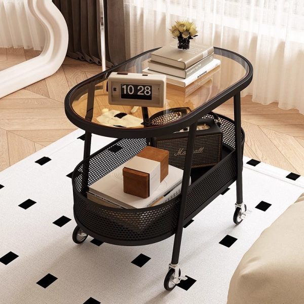 Modern Simplicity Elliptical Glass Iron End Table 2-Tier For Living Room - Image 2