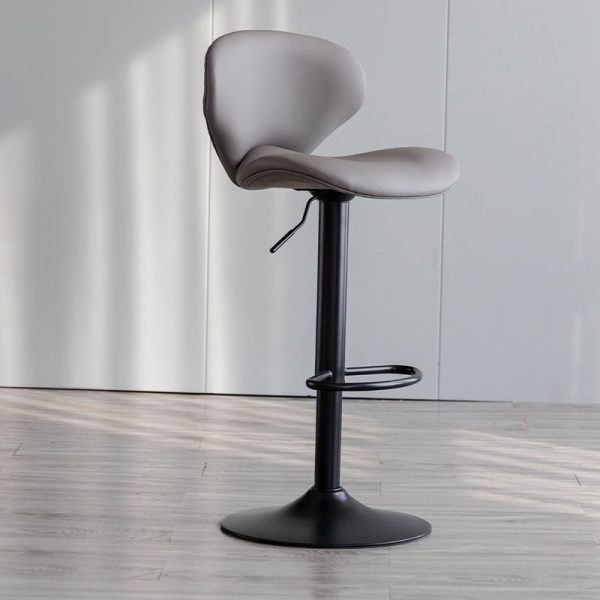 Contemporary Simplicity Curved PU Leather Liftable Swivel Bar Stool Backrest Footrest For Dining Room - Image 13