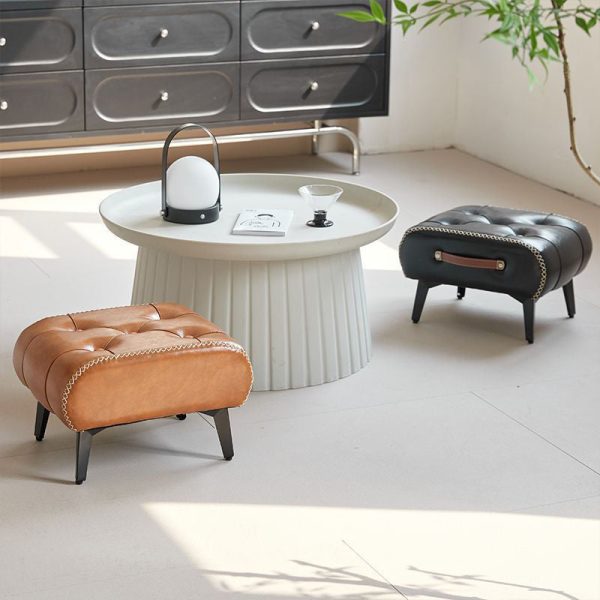 Modern Luxury Square Tufted Faux Leather Upholstered Portable Footstool For Living Room - Image 16