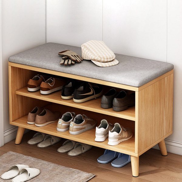 Contemporary Scandinavian Cotton Linen Solid Wood Shoe Storage 2-Storage For Entryways - Image 8