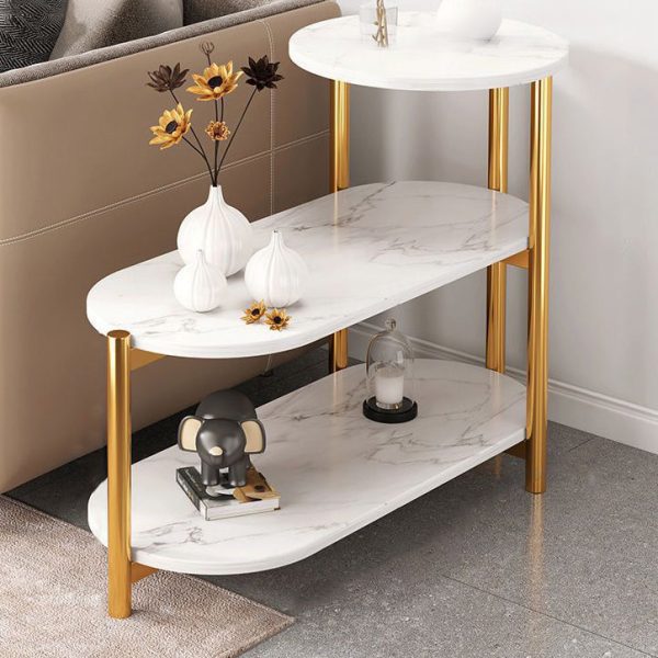 Modern Minimalist Oval Round Plate Iron End Table 3-Tier For Living Room - Image 2