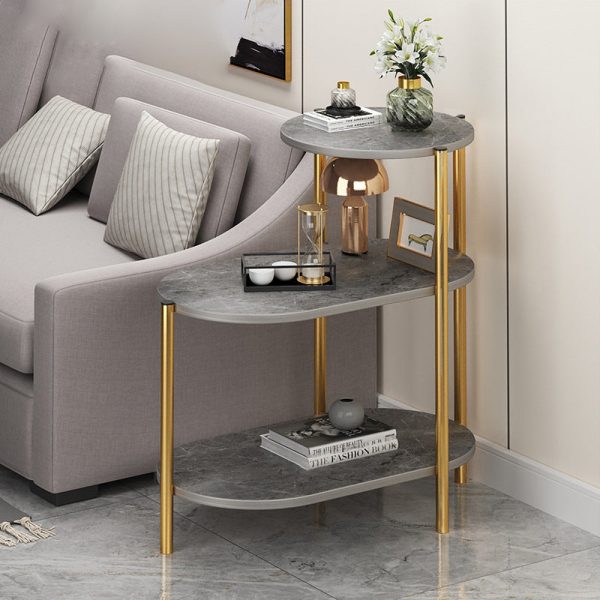 Contemporary Scandinavian Rectangular Iron Marble End Table 3-Tier For Living Room - Image 3