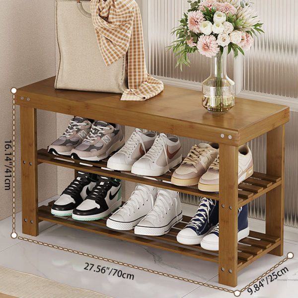 Modern Minimalist Rectangle Heather Bamboo Shoe Storage 2-Shelf For Entryways - Image 6