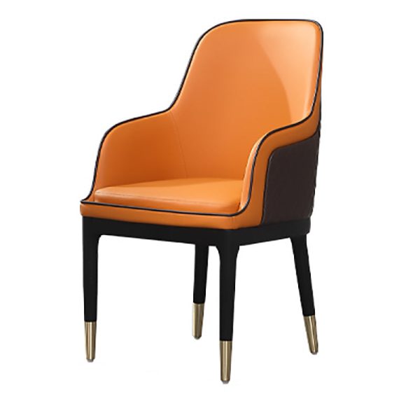Contemporary Nordic Leather Wood Metal Sponge Square Dining Chair Backrest Armrest For Dining Room - Image 5