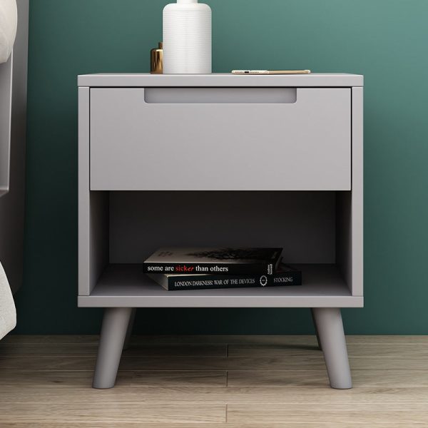 Contemporary Nordic Rectangular Solid Wood Nightstand 1/2 Drawer For Bedroom - Image 3