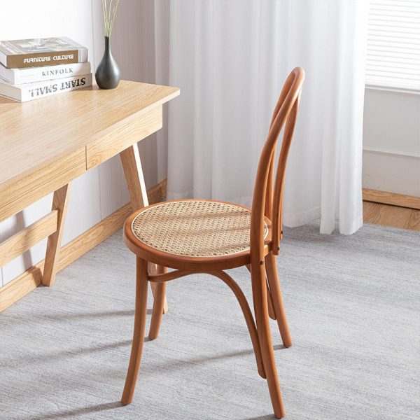 Contemporary Scandinavian Round Rattan Wood Vanity Stool Backrest Armless For Bedroom - Image 2