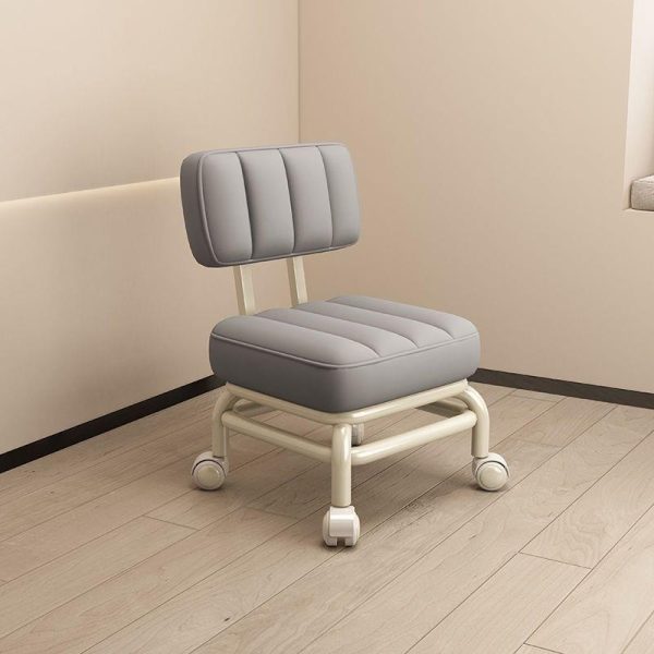 Contemporary Scandinavian Square Leather Upholstered Movable Footstool Backrest Caster For Living Room - Image 3