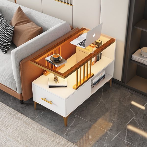Contemporary Simplicity Rectangular Glass Top End Table 2-Tier Cabinet For Living Room - Image 3