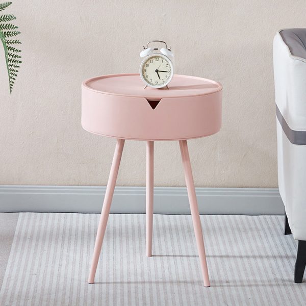 Modern Minimalist Round Tripod Plastic Nightstand 1-Storage For Bedroom - Image 14