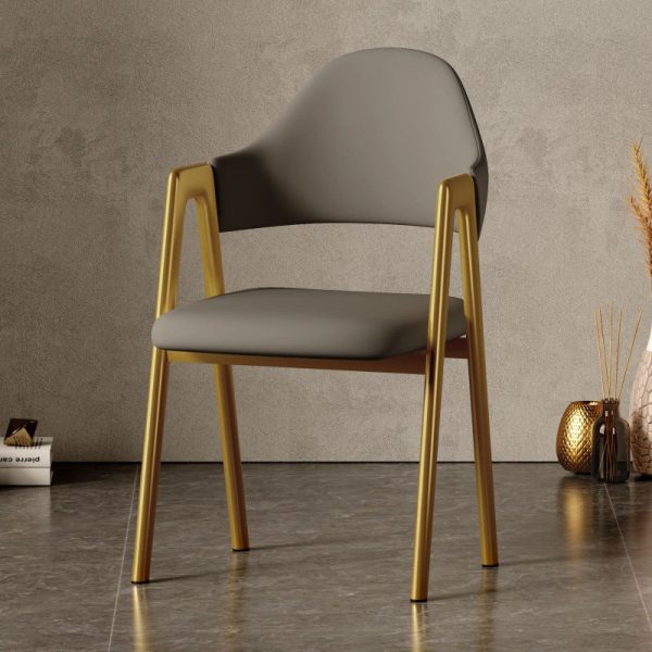 Contemporary Luxury Square Leather Upholstered Dining Chair Backrest Armrest For Dining Room - Image 3