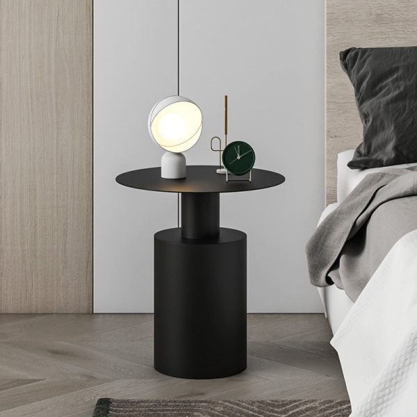 Modern Minimalist Round Cylinder Iron Nightstand 1-Tray For Bedside - Image 3