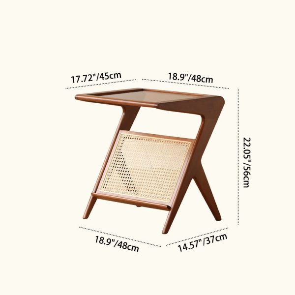 Traditional Japanese Weaving Rattan Glass Cherry Wood Ash Wood Rectangular Side Table 1-Shelf For Living Room - Image 5