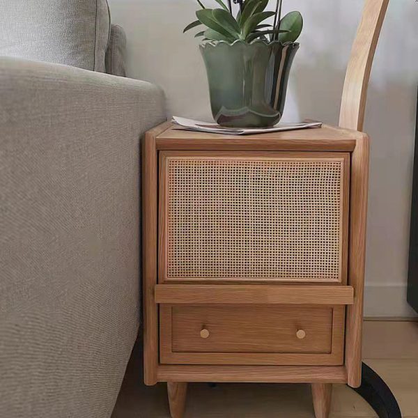 Contemporary Retro Square Solid Wood Nightstand 2-Drawer For Bedroom - Image 2