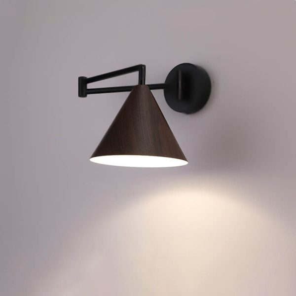 Nordic Minimalist Cone Swing Arm Wood Grain Iron 1-Light Wall Sconce Lamp - Image 16