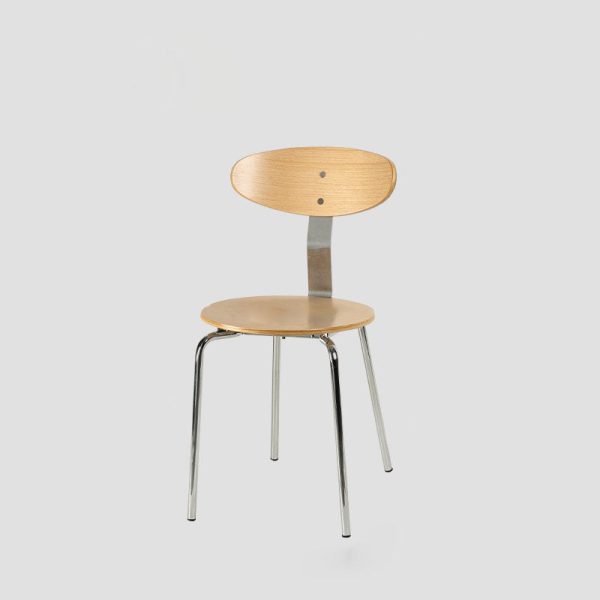 Modern Minimalist Round Wood Iron Dining Chair Four Legs Backrest For Dining Room - Image 18