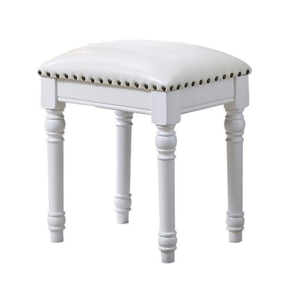 Contemporary Scandinavian Square Linen Leather Solid Wood Vanity Stool Backless Armless For Bedroom - Image 15