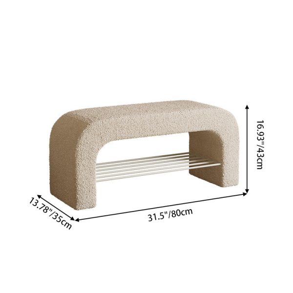 Modern Minimalist Long Rectangle Lambswool PU Leather Iron Storage Bench 1-Shelf For Entryways - Image 4