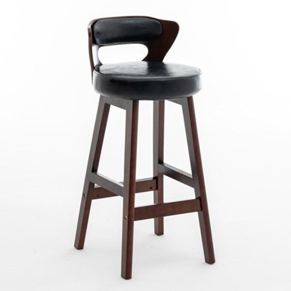 Modern Simplicity Round PU Leather Wood Bar Stool Low Back Footrest For Dining Room - Image 15
