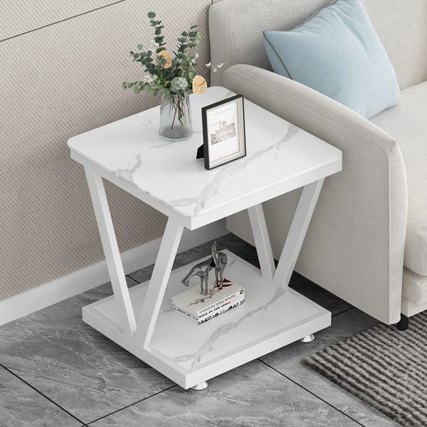 Modern Simplicity Square Slab Steel End Table 2-Tier For Living Room - Image 2