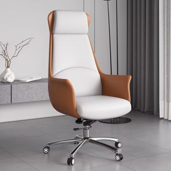 Modern Minimalist Rectangular High Back Leather Carbon Steel Desk Chair For Home Office - Image 2