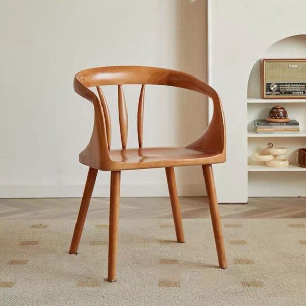 Contemporary Scandinavian Round Back Solid Wood Dining Chair Backrest Armrest For Dining Room - Image 14