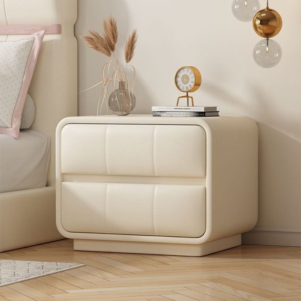 Contemporary Simplicity Square Microfiber Leather Wood Frame End Table 2-Drawer For Bedroom - Image 3