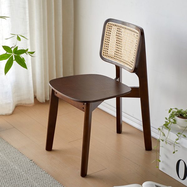 Modern Minimalist Skeleton Square Back Solid Wood Rattan Dining Chair Backrest For Dining Room - Image 17